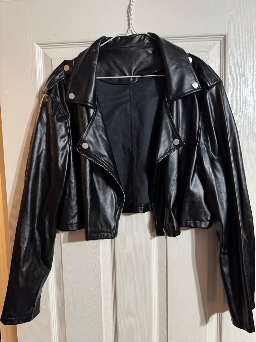 Cropped Black Faux Leather Moto Jacket - Women